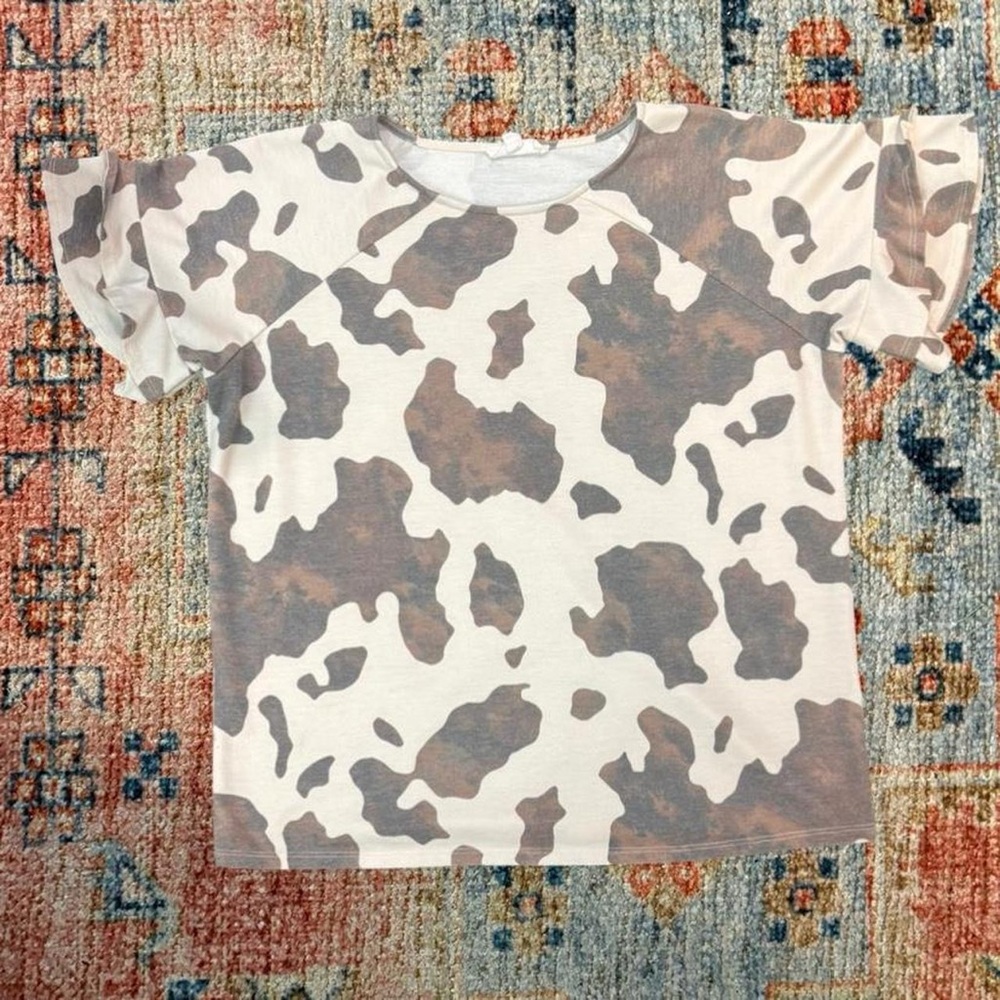 Brown and White Cow Print Shirt